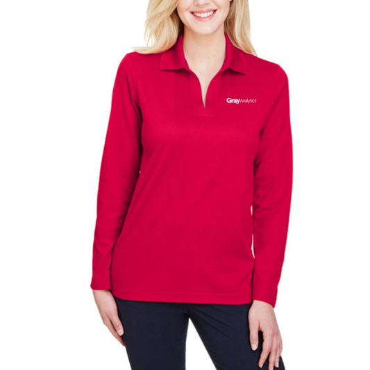 Ladies Devon & Jones CrownLux Performance Plaited Long Sleeve Polo - DG20LW