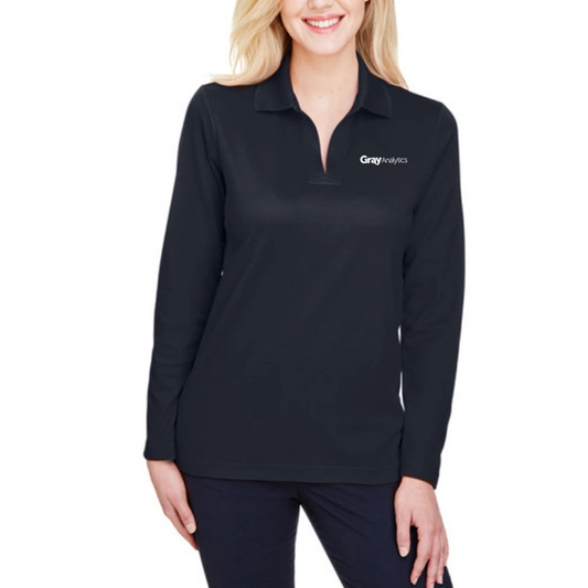 Ladies Devon & Jones CrownLux Performance Plaited Long Sleeve Polo - DG20LW
